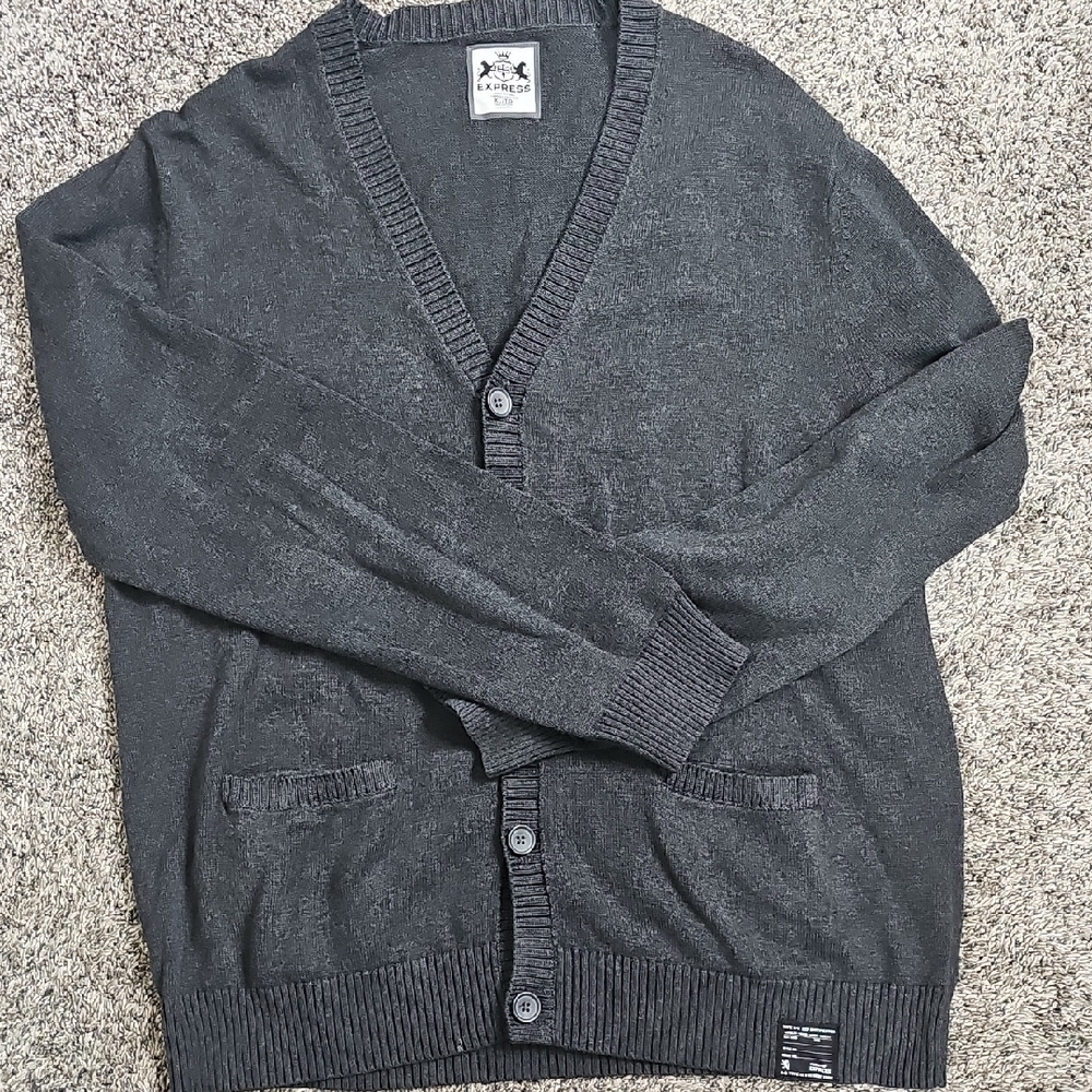 Express Gray Cardigan V-Neck Knit Sweater